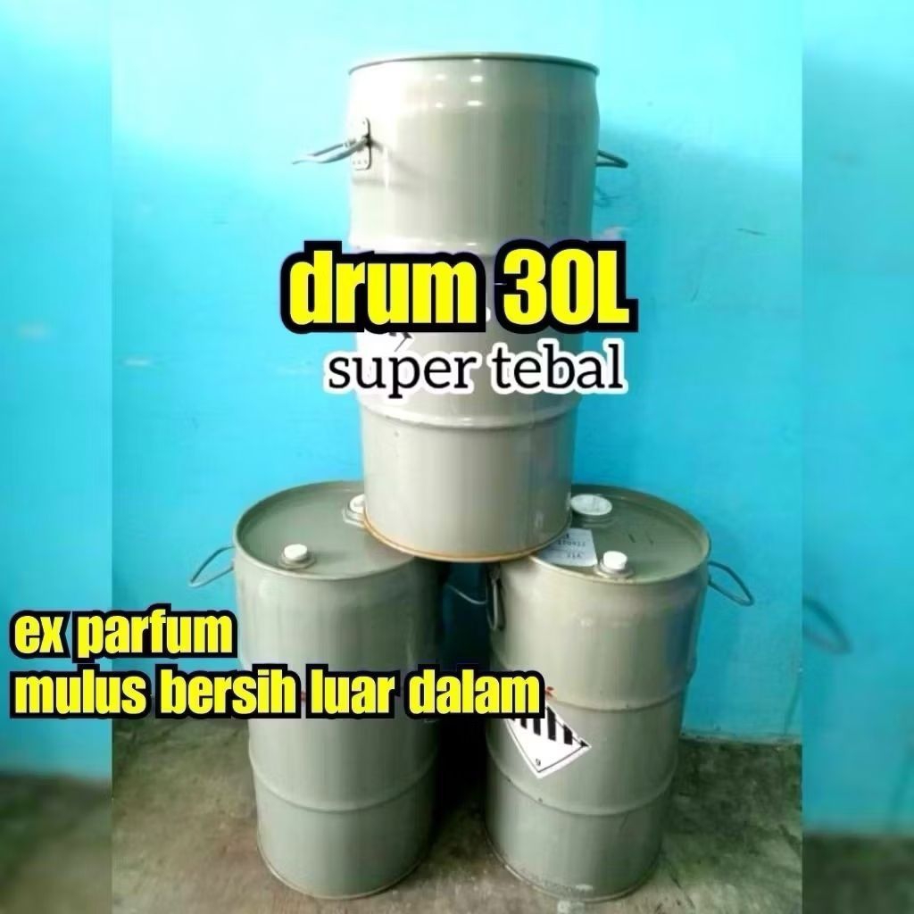 Drum besi 30 liter ( bekas parfum ) mulus luar dalam gagang pegangan kanan kiri - tong besi 30 Liter