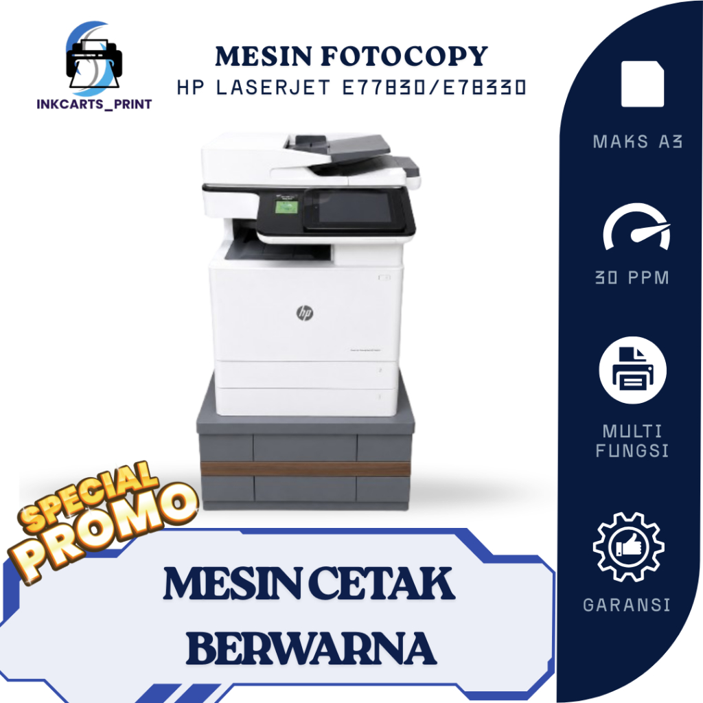 Printer Warna HP LaserJet Managed MFP E77830 – Mesin fotocopy A3 Multifungsi