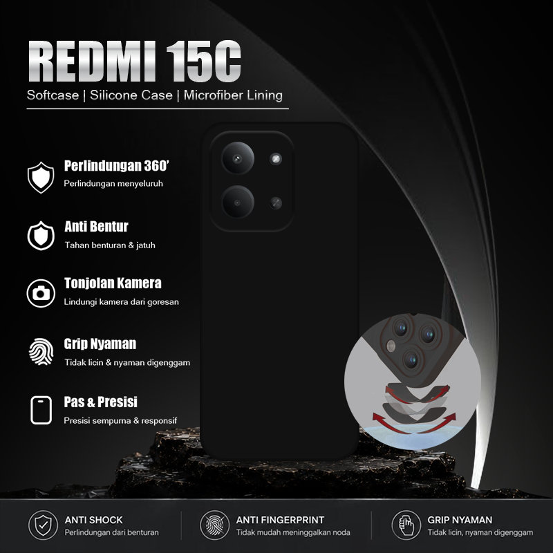 Softcase Hitam Polos For Xiaomi Redmi 15C - Softcase Handphone - Casing Hape - Casing Ponsel - Case 