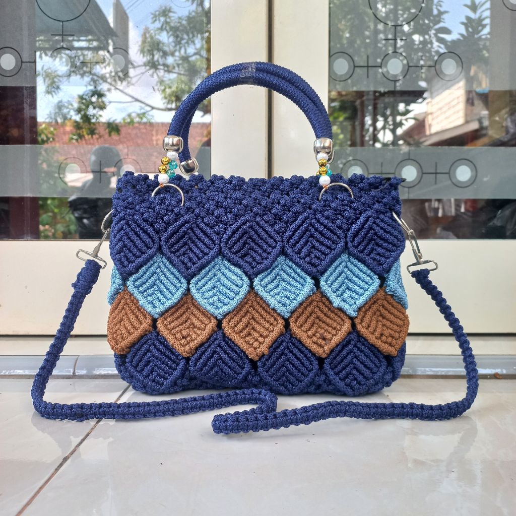 Handbag Talikur Pesta Motif Rajut Mutiara set Dompet / Tas Rajut Tali Kur  Wanita Tas Talikur Jumbo 