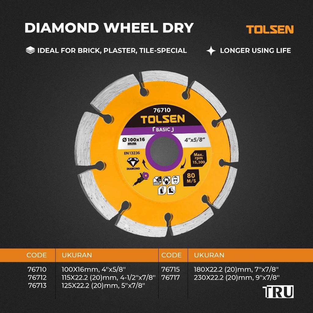 TOLSEN Diamond Wheel Dry Cut / Kering 4" 4 1/2" 5" 7" 9" / Dry Diamond Disc / Mata Pisau / Mata Geri