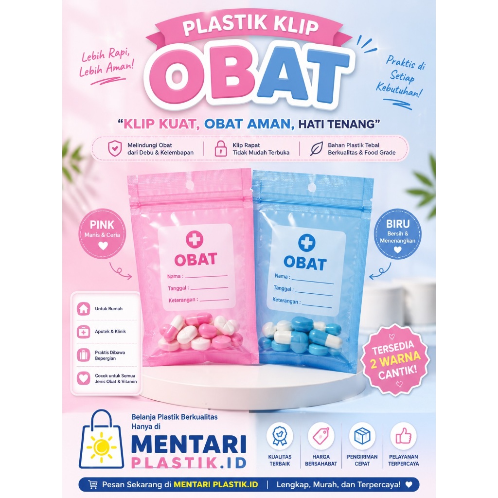 Plastik Klip Obat Apotek Pink Biru 100 Pcs - Kantong Obat Ziplock Mini Tebal Kuat Kemasan Pil Vitami
