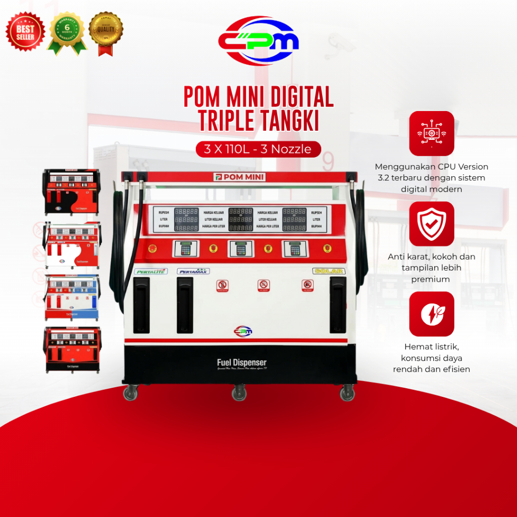 Pertamini Pom Mini Digital Slim 3 Nozzle Otomatis 100 Liter Triple Tangki Anti Karat Flow Sensor
