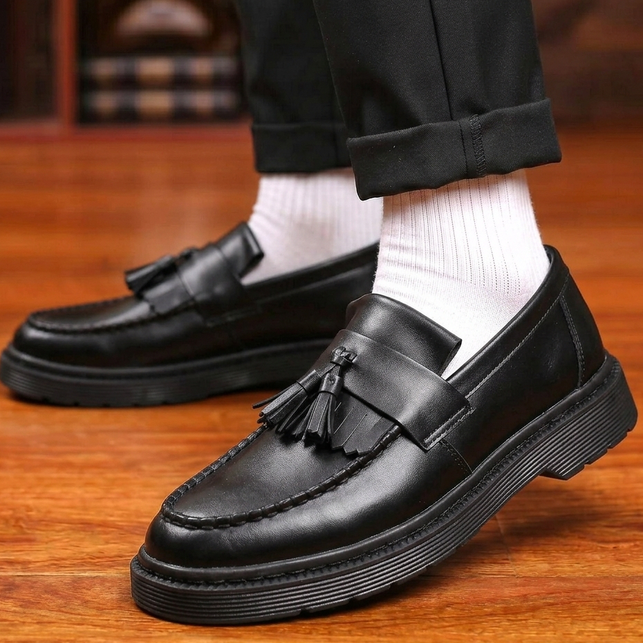 Sepatu Loafers Docmart Pria Kulit Sintetis Hitam