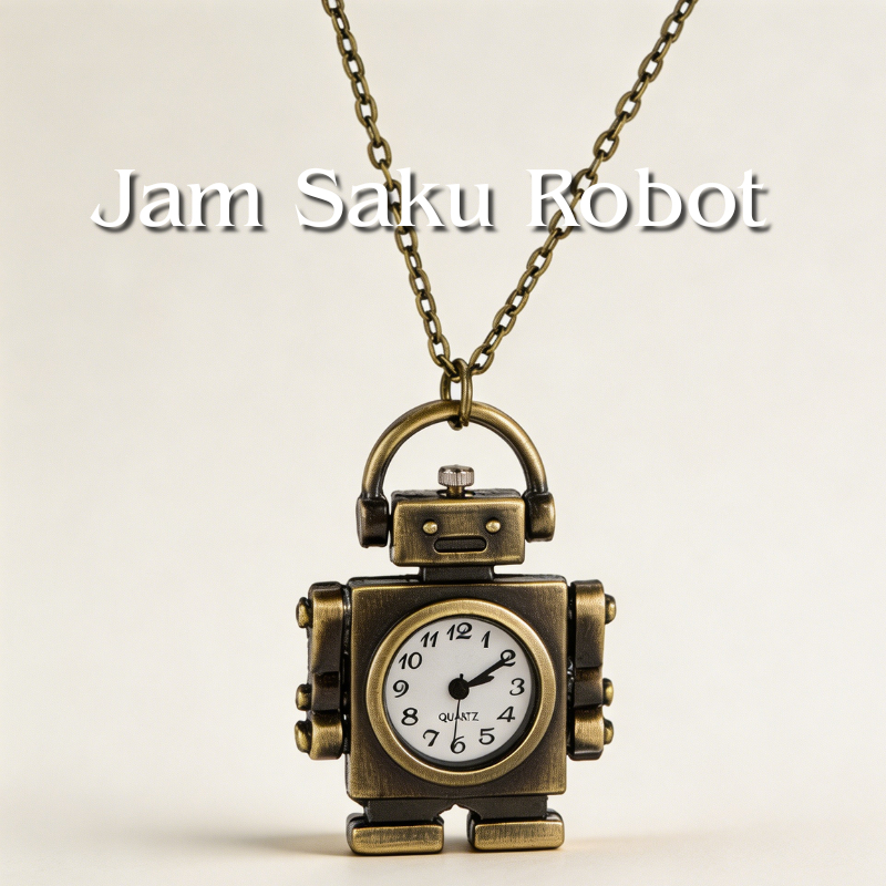 Jam Saku Karakter Robot Gantungan Kunci Quartz Tali Kulit Hadiah Unik 0551