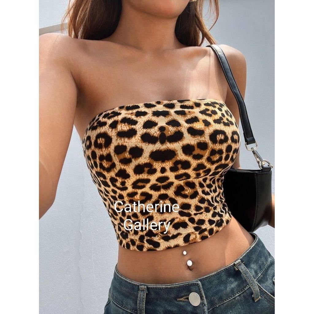 Atasan Crop Top Motif Leopard