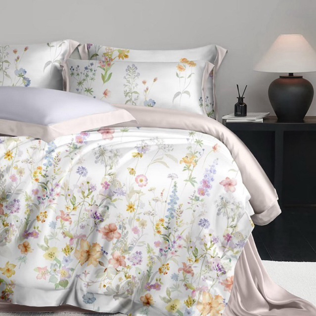 BIOSIBEDDING Sprei Sutra 60S Original Motif Bunga Rose Merah Kuning - Sprei Motif Bunga Garis Minima