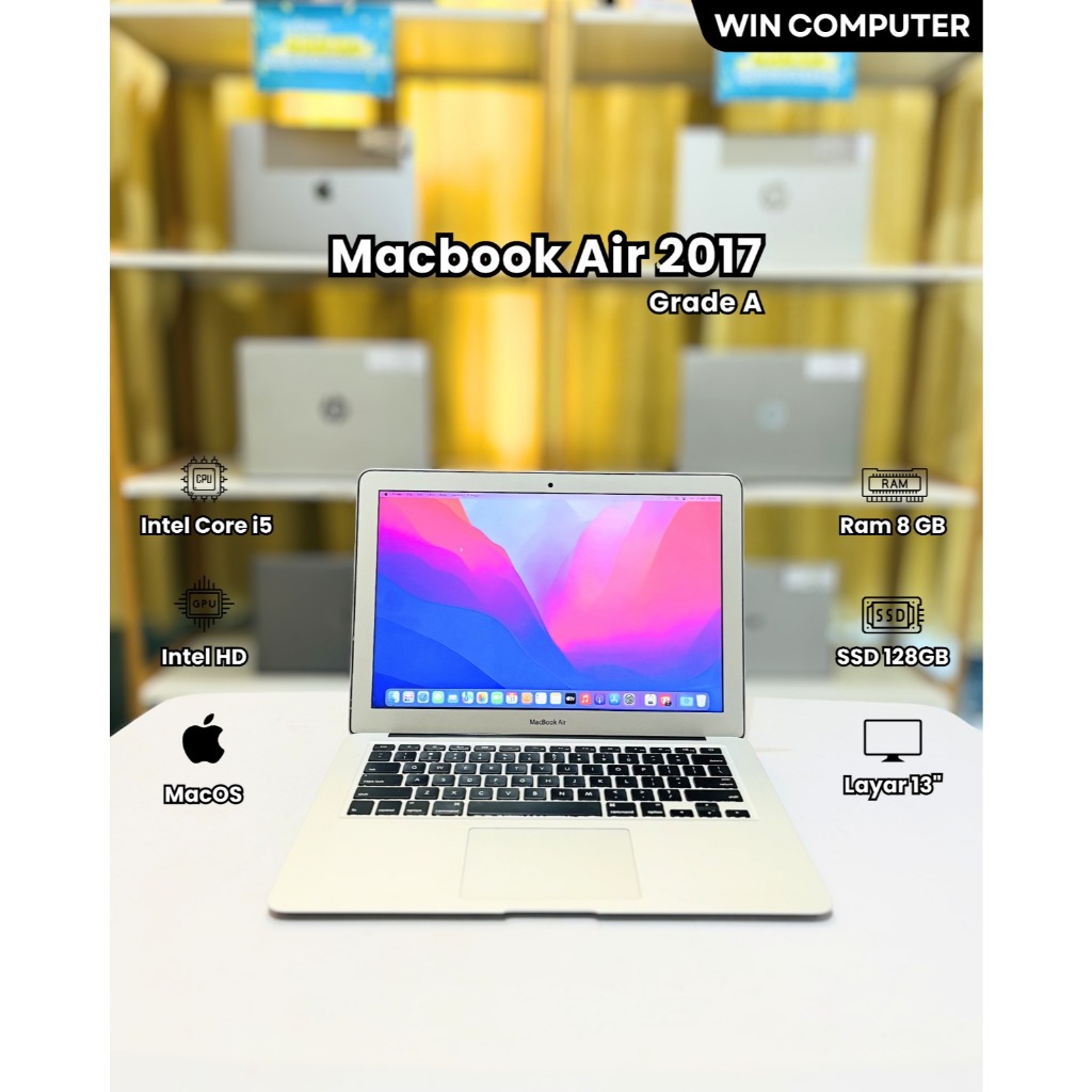 Macbook Air 2017_13 inch (Grade A) Processor Intel Core i5 / Ram 8 GB / Ssd 128 GB / Intel HD Graphi