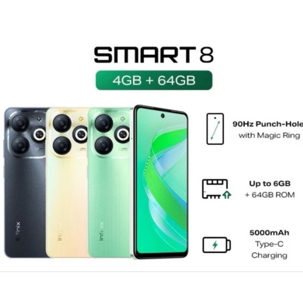 HP INFINIX SMART 8 4/64 GB INFINIX SMART 8 RAM 4GB ROM 64GB GARANSI RESMI