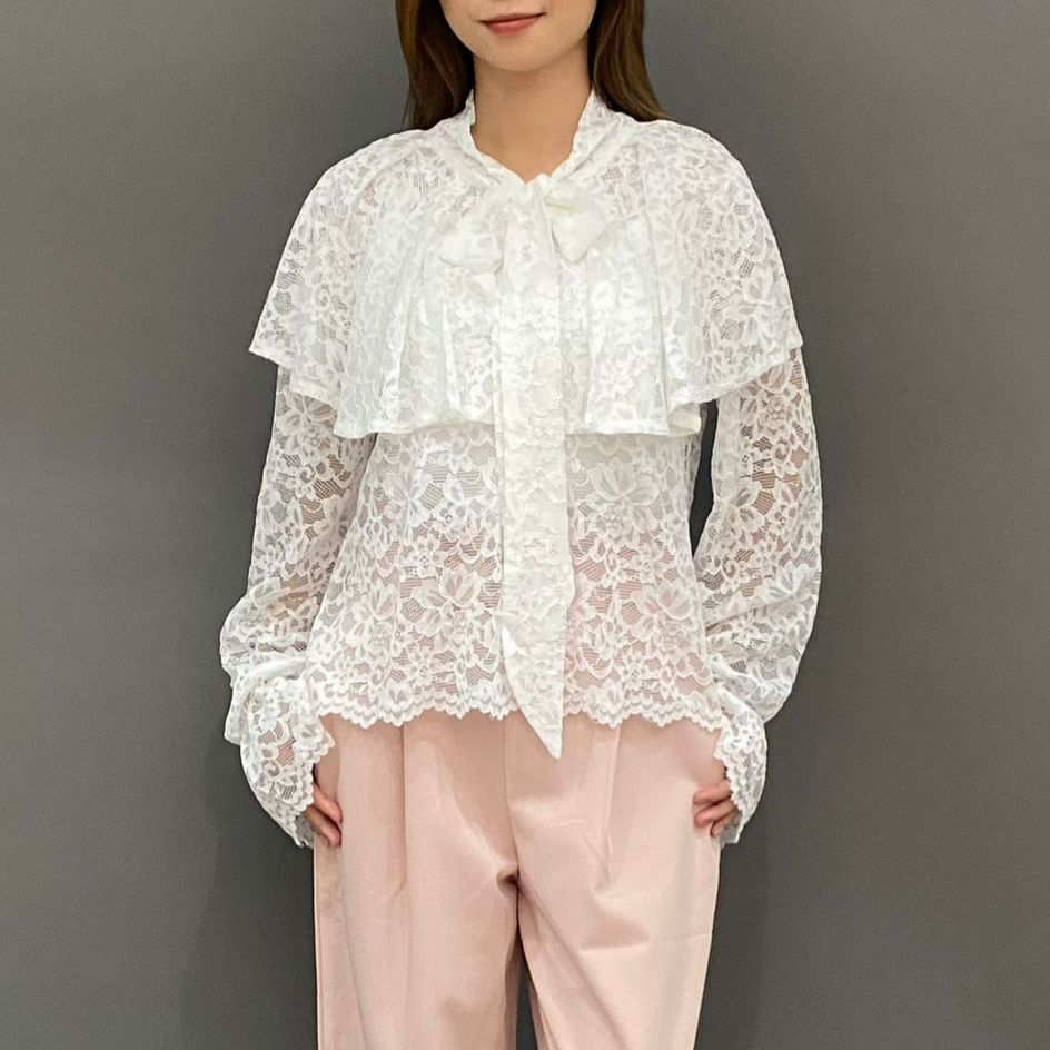 Magnolia Collection Atasan Wanita Lace Blouse Brokat Tali Pita Putih