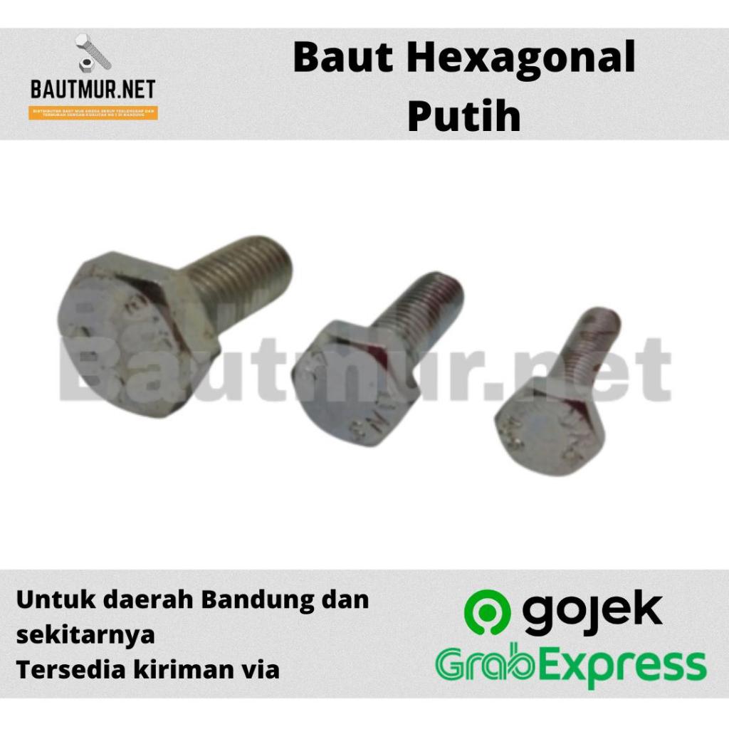 (10 Pcs) Baut Dan Mur Besi Putih M7 15MM - 50MM - Baut Putih Kunci 11- Baut Galvanis - Bolt Nut Whit