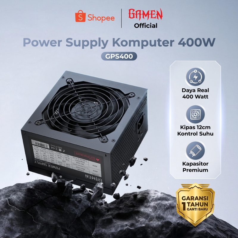 GAMEN GPS400 Power Supply Komputer 400W Daya Real PSU PC Gaming 400 Watt Fan 12CM Silent Kapasitor S
