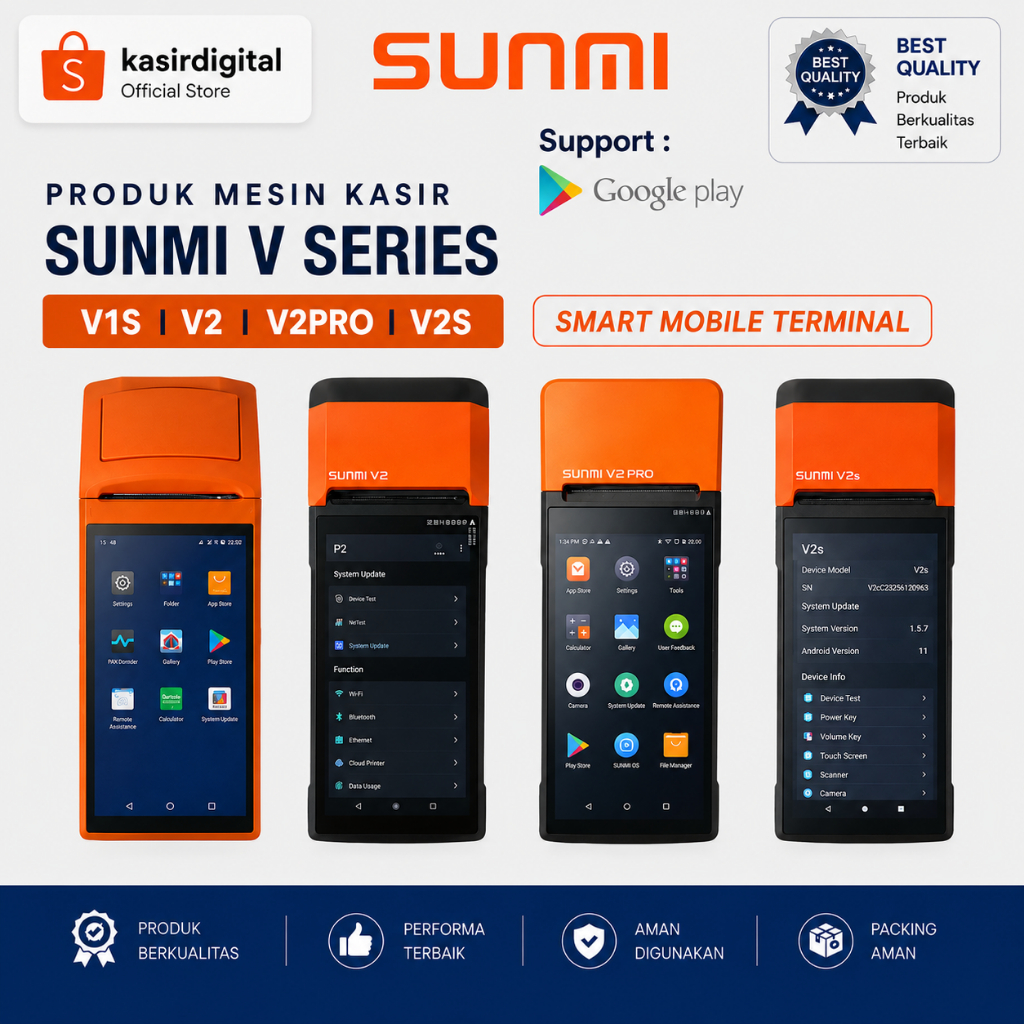 Mesin Kasir Sunmi MPOS Android Portable V2 4G 1/8GB Second