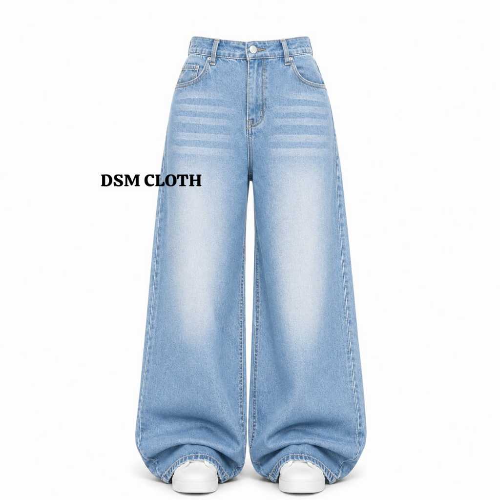 Celana Jeans pria Basic Loose Denim Baggy Pants Wide Leg Gombrong Jeans panjang pria