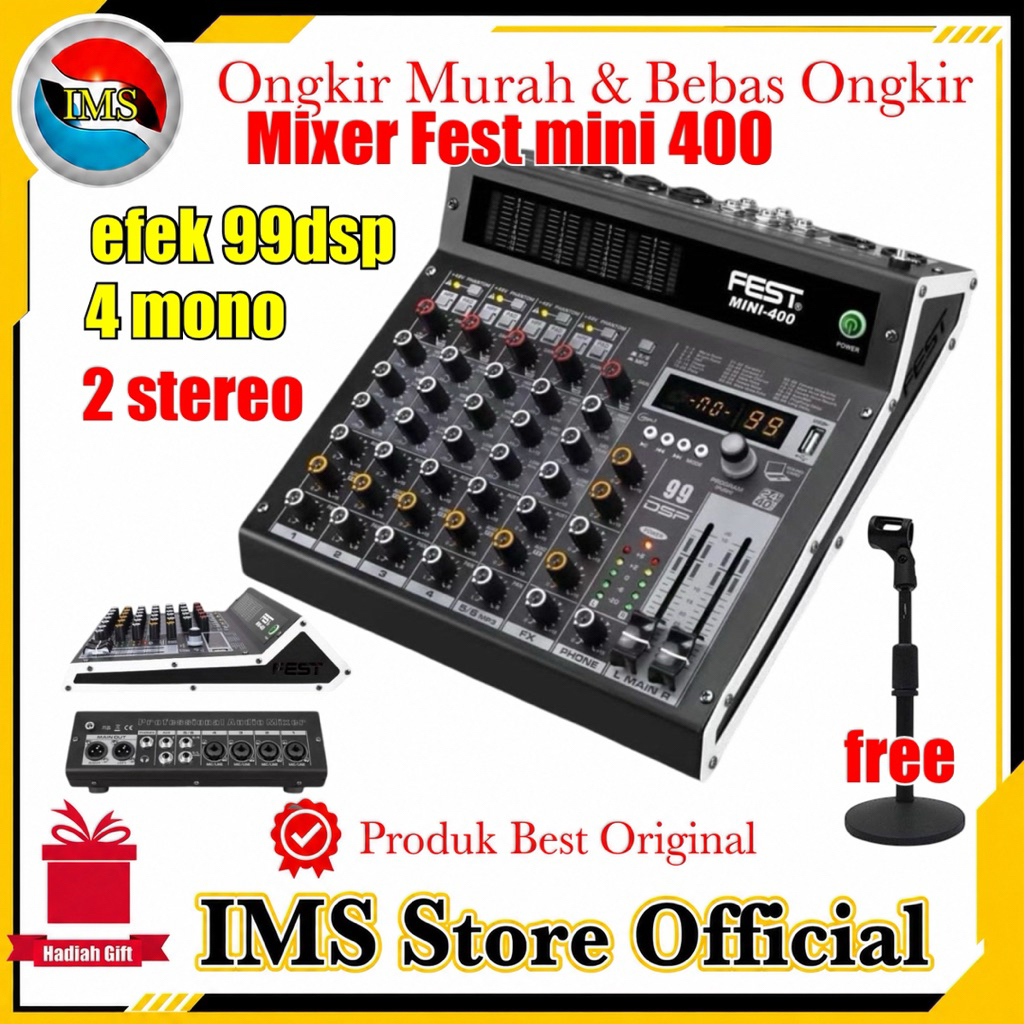 Mixer Fest mini400 new 4mono 2 stereo efek 99dsp original