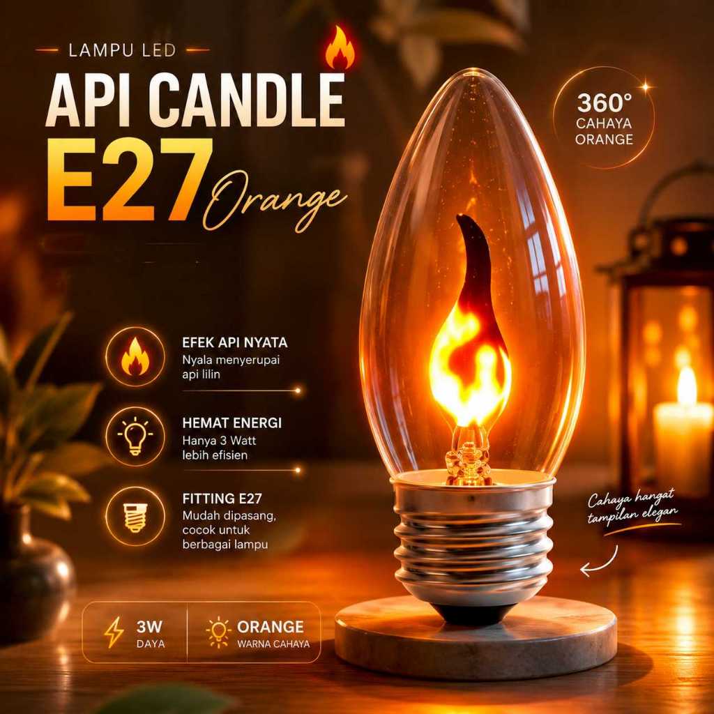 TaffLED Lampu Bohlam LED Api Flickering Candle Light E27 Orange 3W - OM-BB-3W