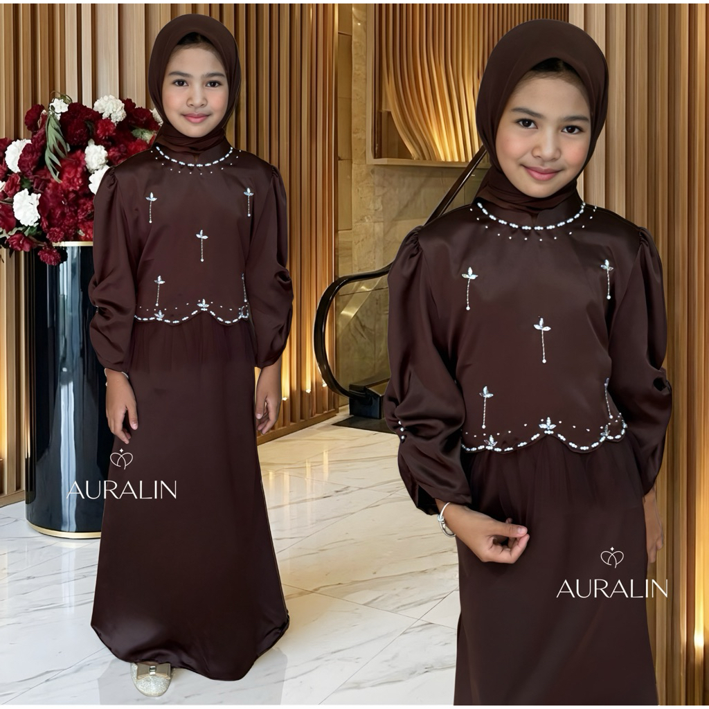 Aura Dress Anak Kondangan 2026 Mewah Elegant Satin Mix Tile Gaun Pesta Anak