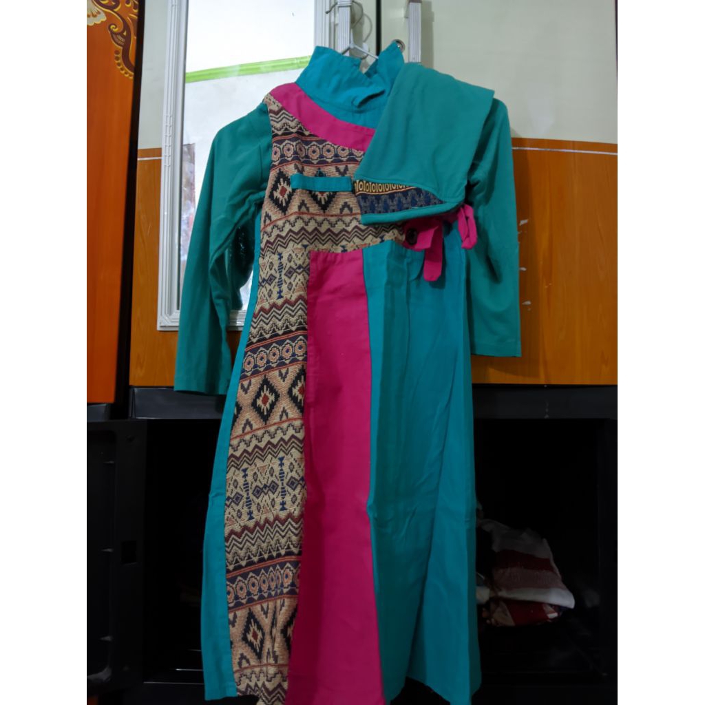 Gamis Anak Etnik Modern Warna Hijau