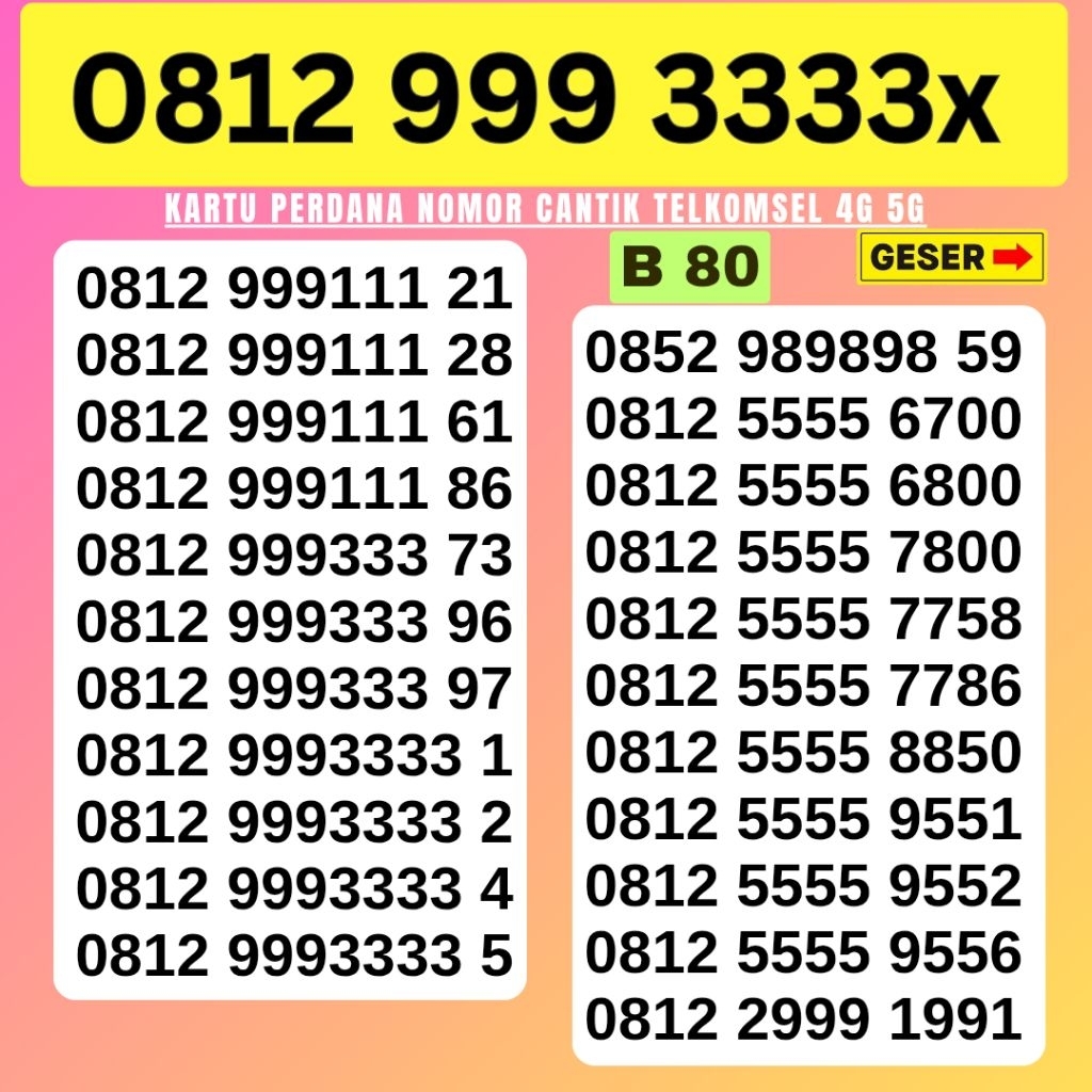 NOMOR CANTIK SIMPATI 11 digit 12digit TELKOMSEL 4G 5G NOCAN SIMPATI NOMER TELKOMSEL