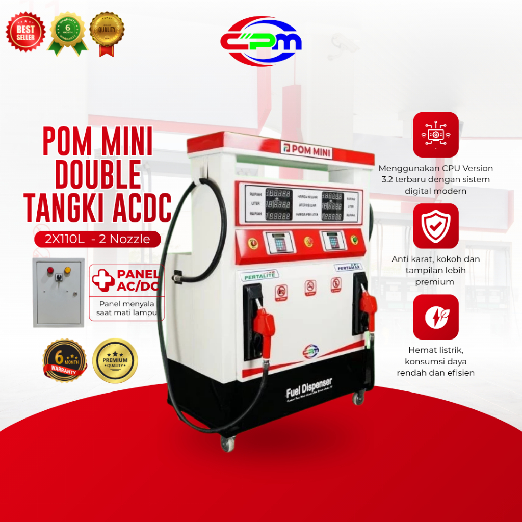 Pertamini Digital 110 Liter Pom Mini 2 Nozzle AC DC Double Tangki Flow Sensor Hemat Listrik