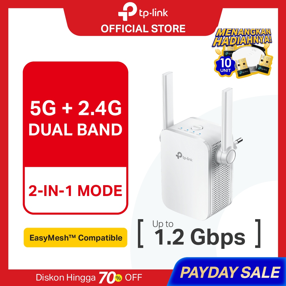 TP-Link RE305 | AC1200 WiFi 5 Extender | Penguat Sinyal | Repeater | Dual Band | Mesh | Access Point