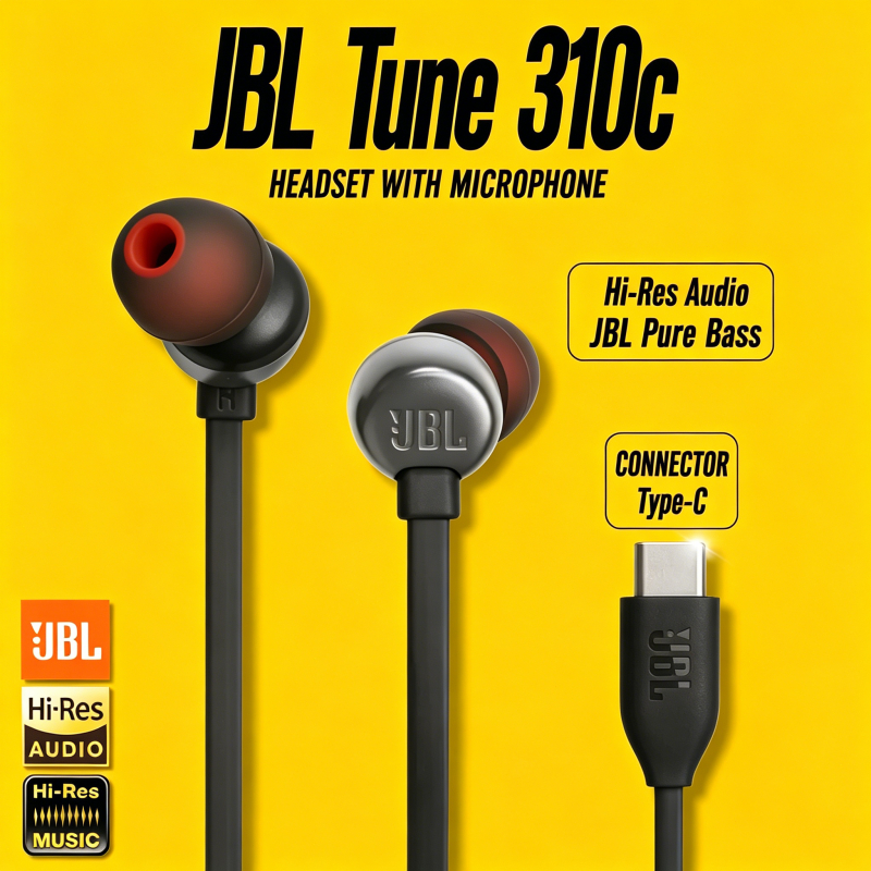 JBL Tune 310C Wired Earphone Type C Original Harman – Super Bass Handsfree Kabel Original