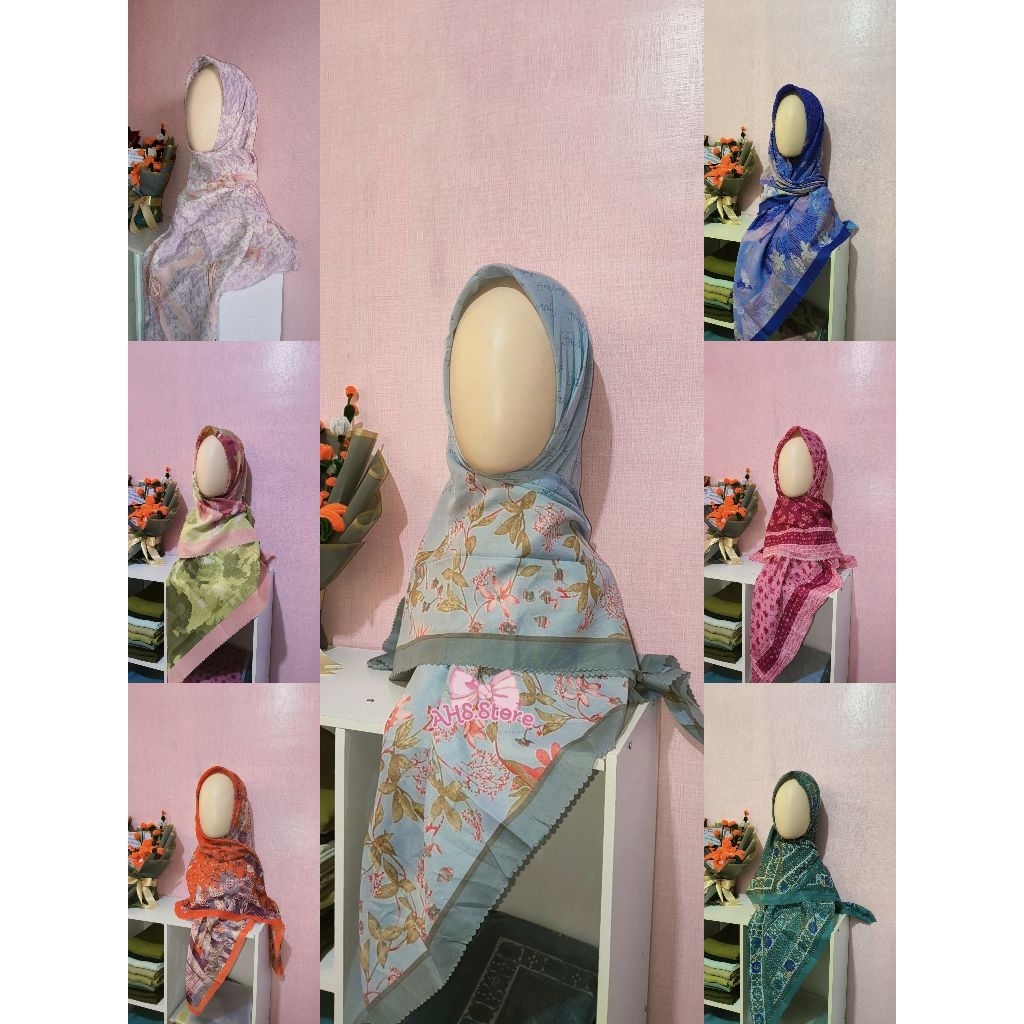 AhsStore- Hijab segi empat Kain Voile Premium, Cetakan Elegan, Mudah Dipadukan