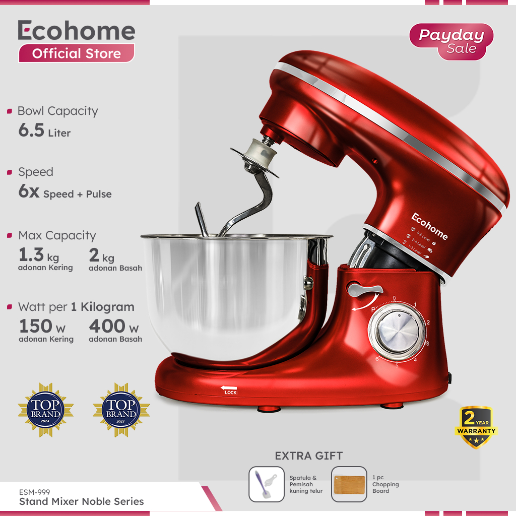 ECOHOME Stand Mixer Noble Series ESM999 6.5L Premium Stand Mixer Stainless Steel Bowl Heavy Duty