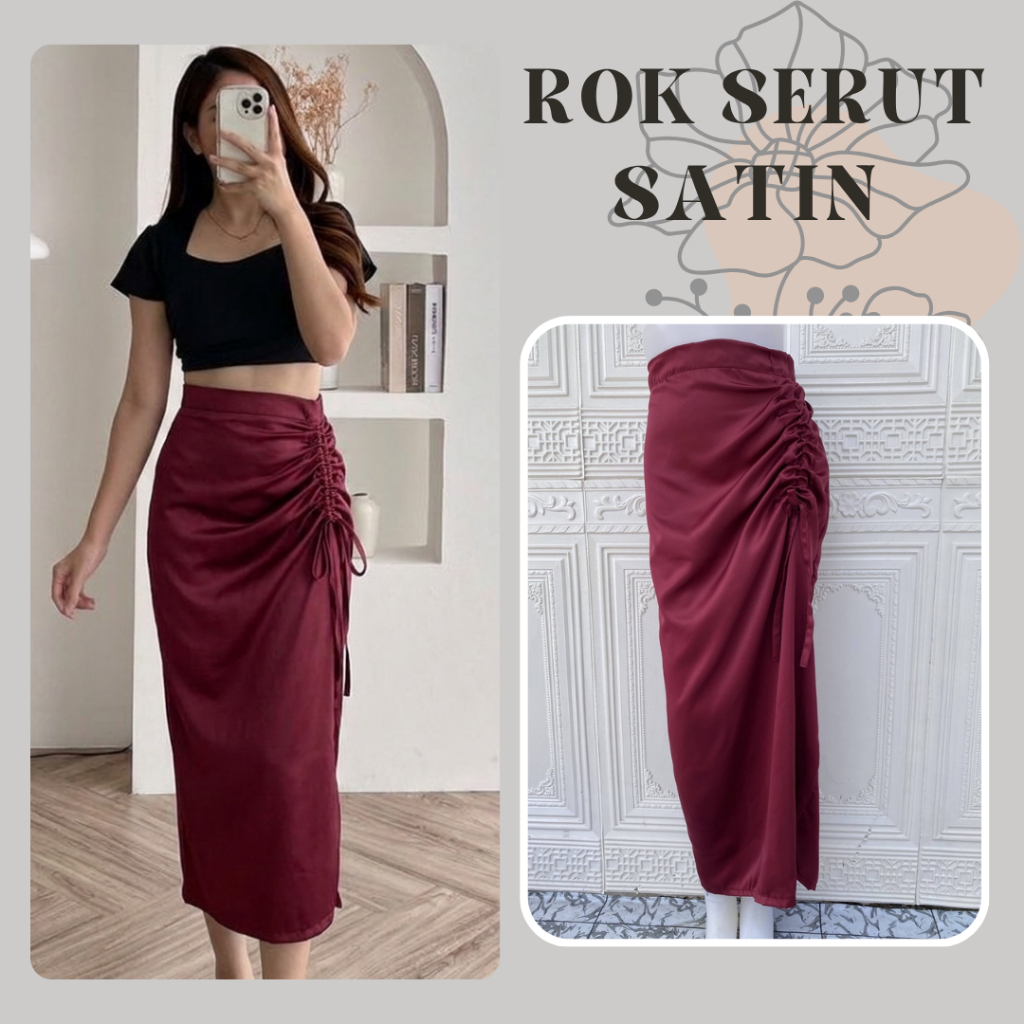 Rok Serut Satin Rok Sasi Skirt Rok Korea Terlaris ROK SATIN KOREAN LOOK Bawahan Serut Premium Kekini