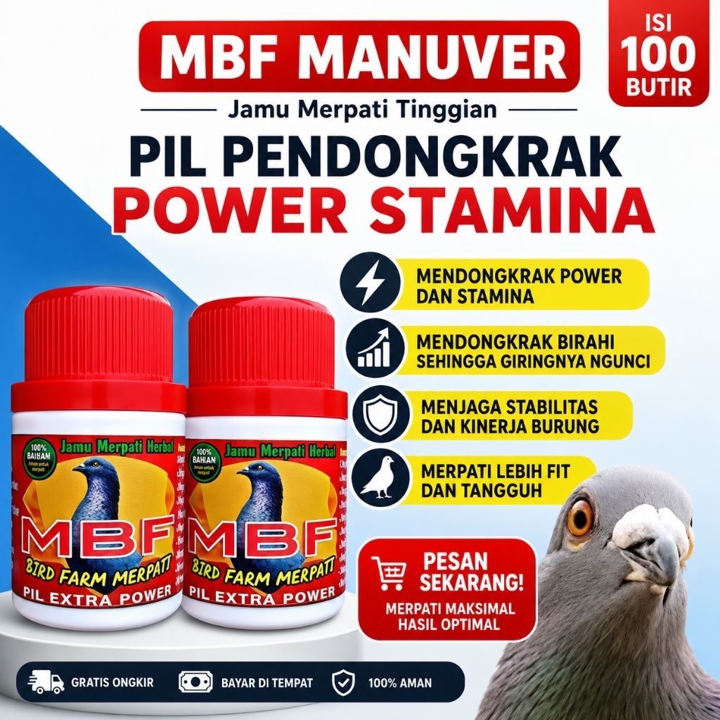 MBF JAMU MERPATI MANUVER ISI 100 BUTIR suplemen merpati kolong losdor stut door raja pukul extra pow