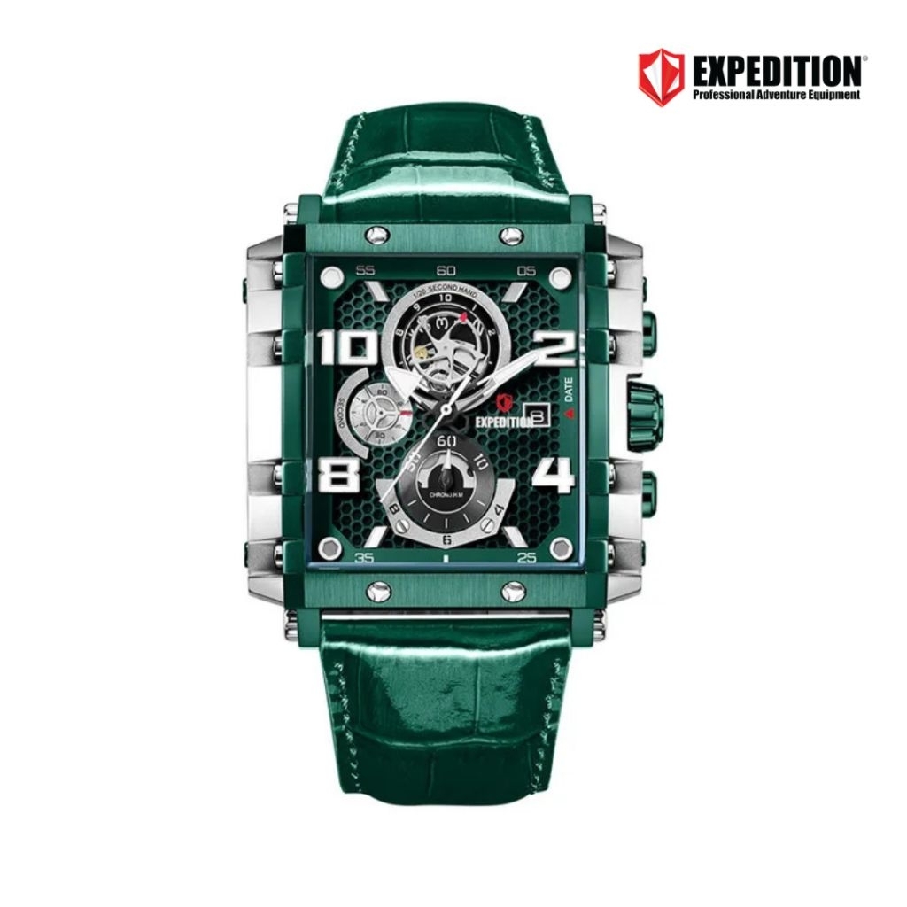 Jam Tangan Pria EXPEDITION E6757 Green Leather Strap