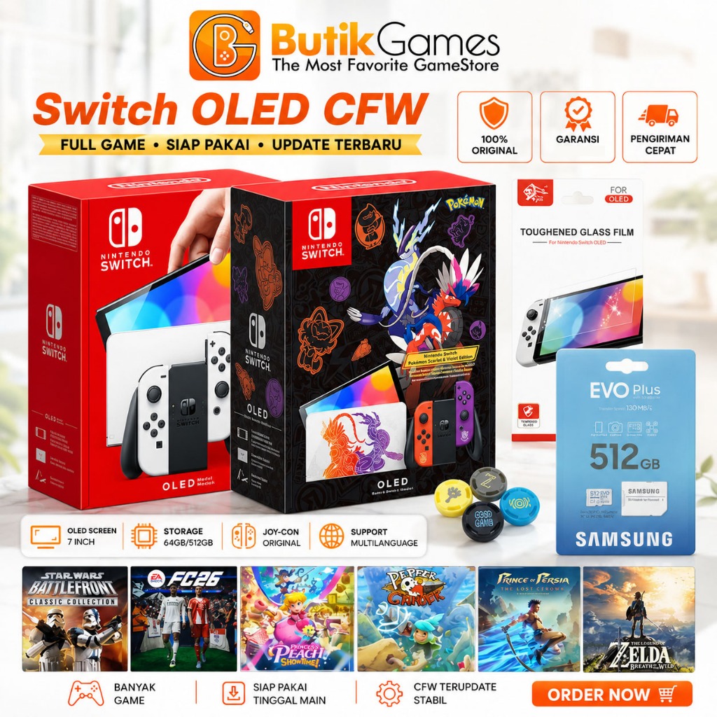 [PO Sameday Instant Kurir] Nintendo Switch OLED CFW 256GB 512GB Full Game Second Bekas