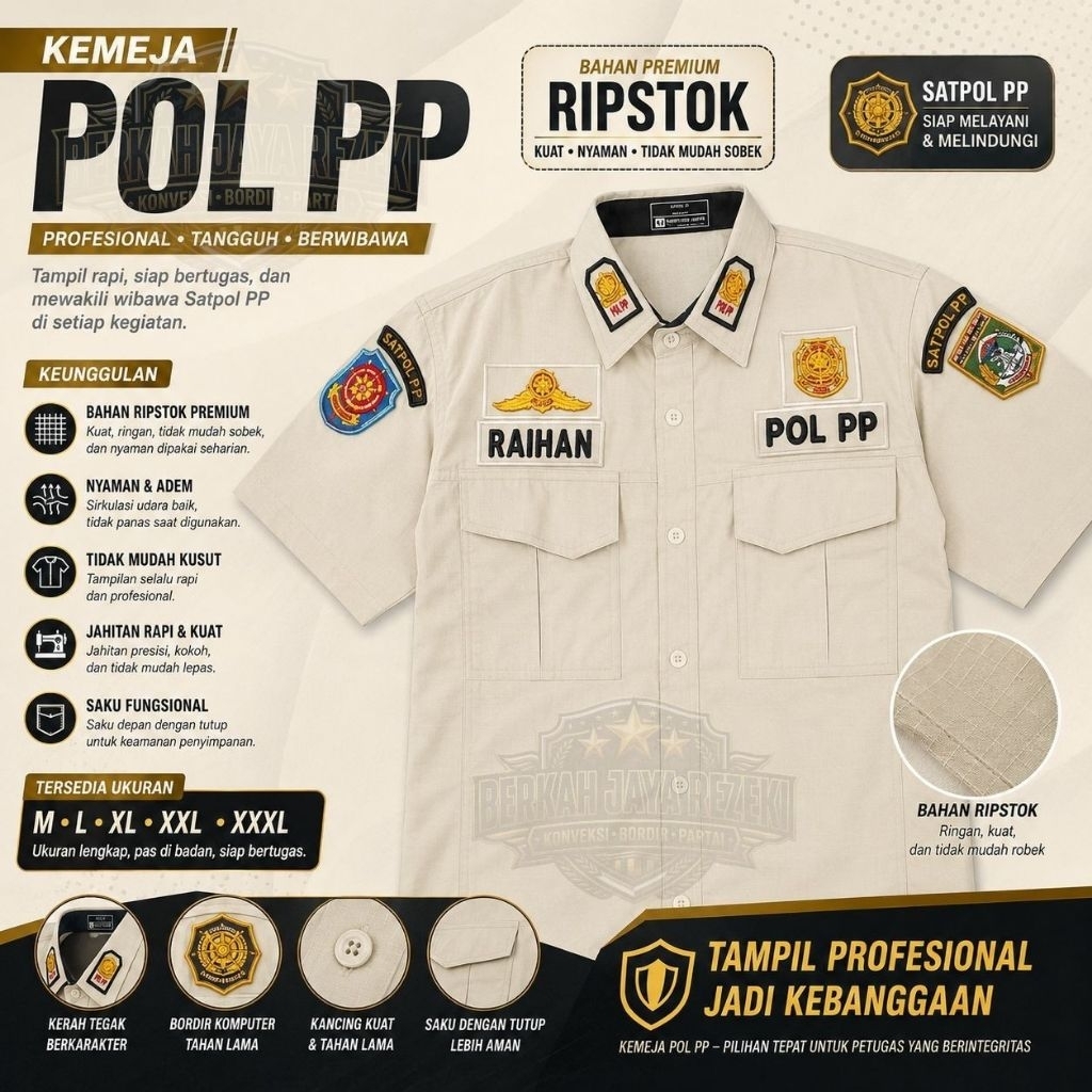 Kemeja Cream Satpol PP Pendek/Kemeja Cream Pol PP/Seragam Pol PP Custom/Kemeja Cream Satpol PP Exclu