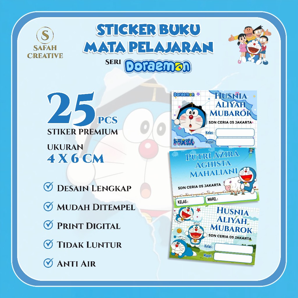 Stiker Buku Mata Pelajaran [Costum Nama] Seri DORAEMON