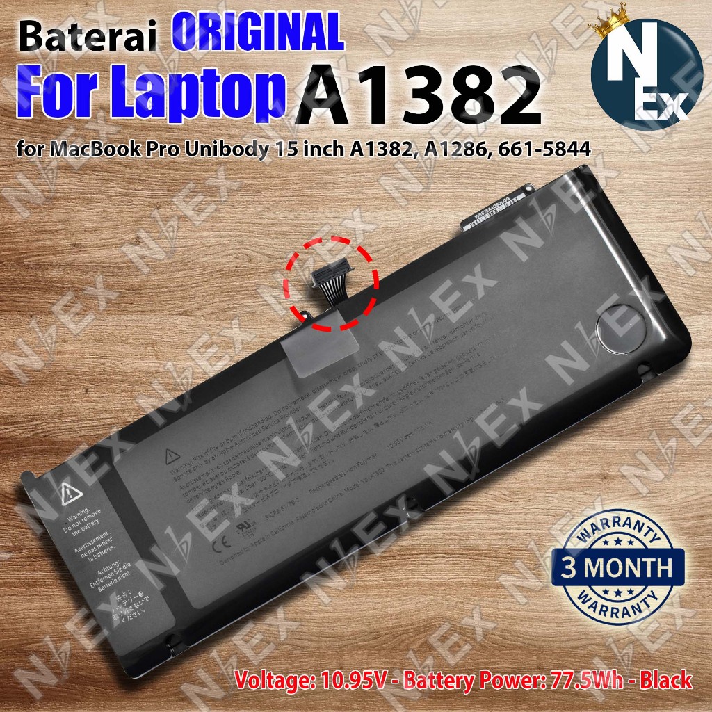Baterai For Laptop MacBook Pro Unibody 15 inch A1382, A1286, 661-5844 Black ORIGINAL