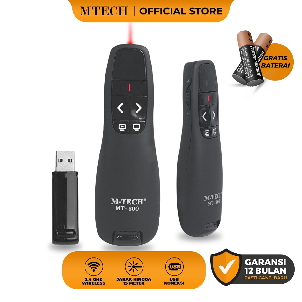 MTECH Laser Pointer Wireless Presenter Alat Presentasi Slide PPT Remote Persentasi Airmouse
