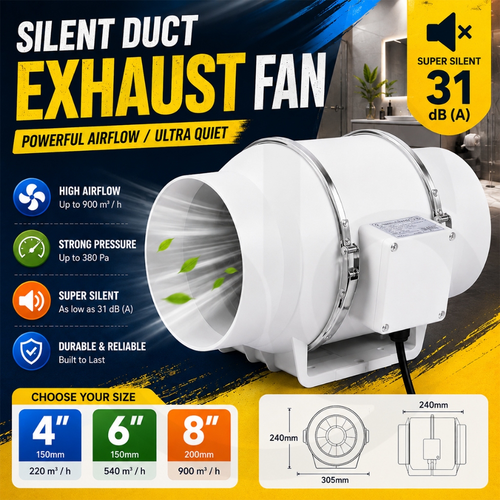 Blower Dapur Penghisap Asap Dapur 4" 6" 8" 220v Blower Hisap Untuk Kamar Mandi Dapur Kipas Angin Bua