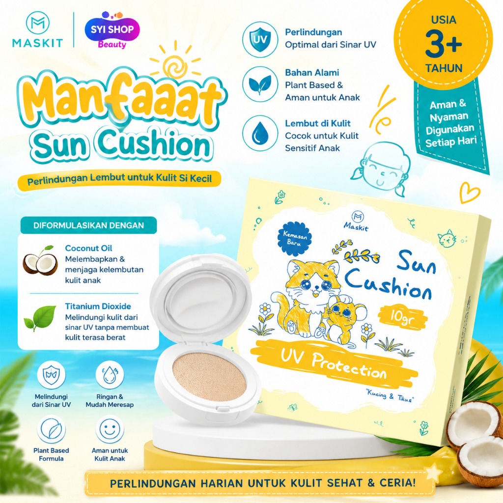 MASKIT Kids Cushion Sun Protect 10gr | Sunscreen Anak SPF Protection | Sun Cushion Anak | UV Protect