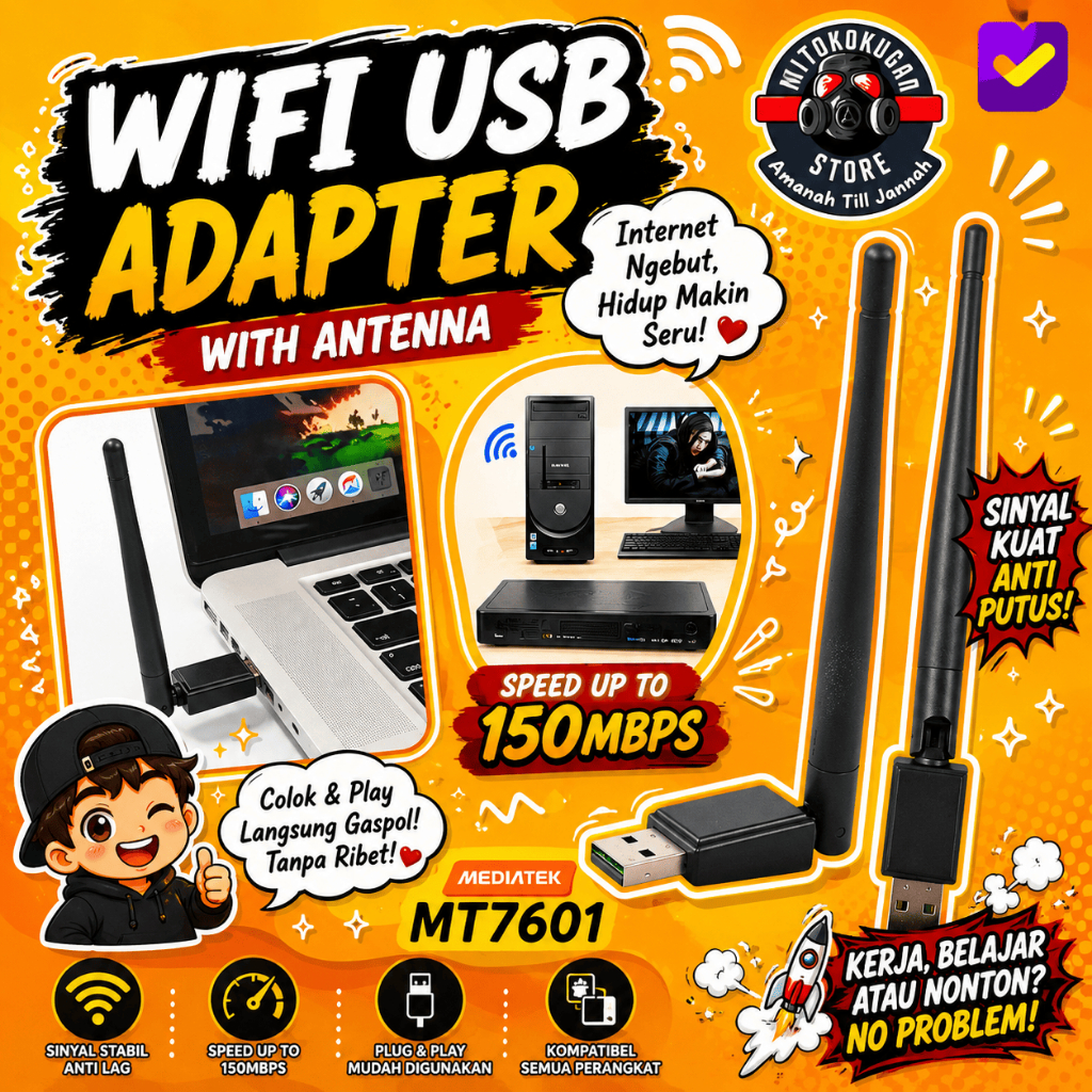 WiFi USB Adapter High Speed Antena 3DBI – Support STB & PC / Laptop untuk STB Set Top Box untuk PC a