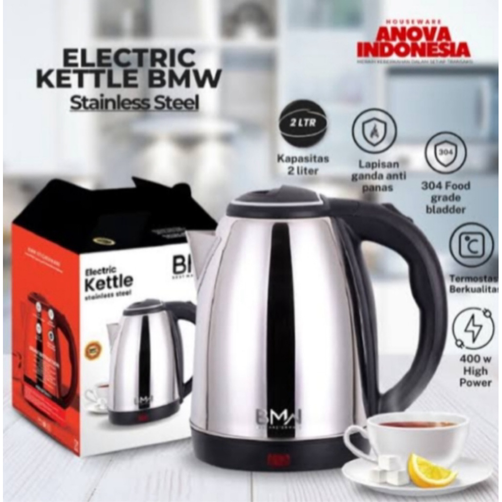 BMW Teko Listrik IEK-603 2 Lt - Electric Kettle Stainless Steel