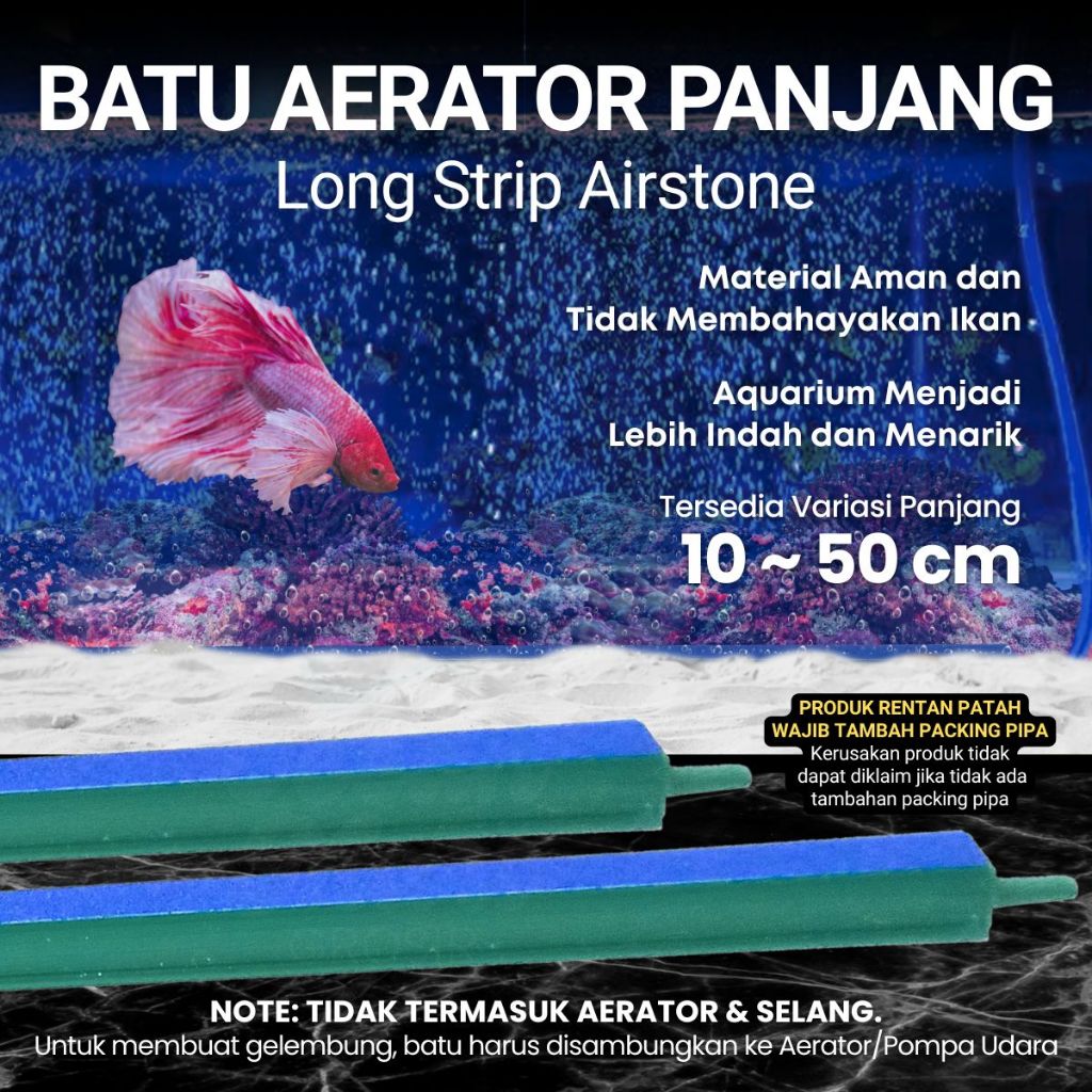 Batu Gelembung Udara Strip Panjang 10-50cm Aquascape Aerasi Airator Airstone Aquarium Aerator Oksige