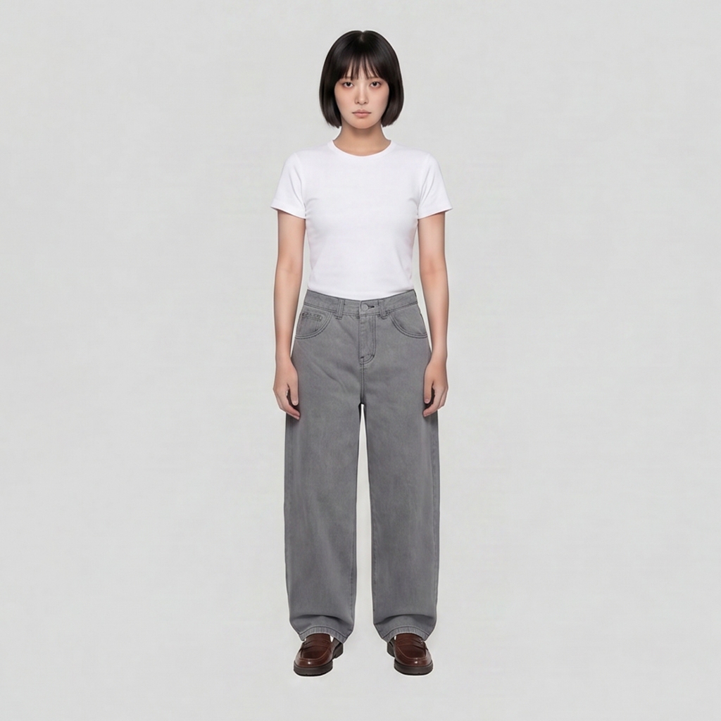 Fairgoods Celana Wanita Barrel Jeans Maru Grey