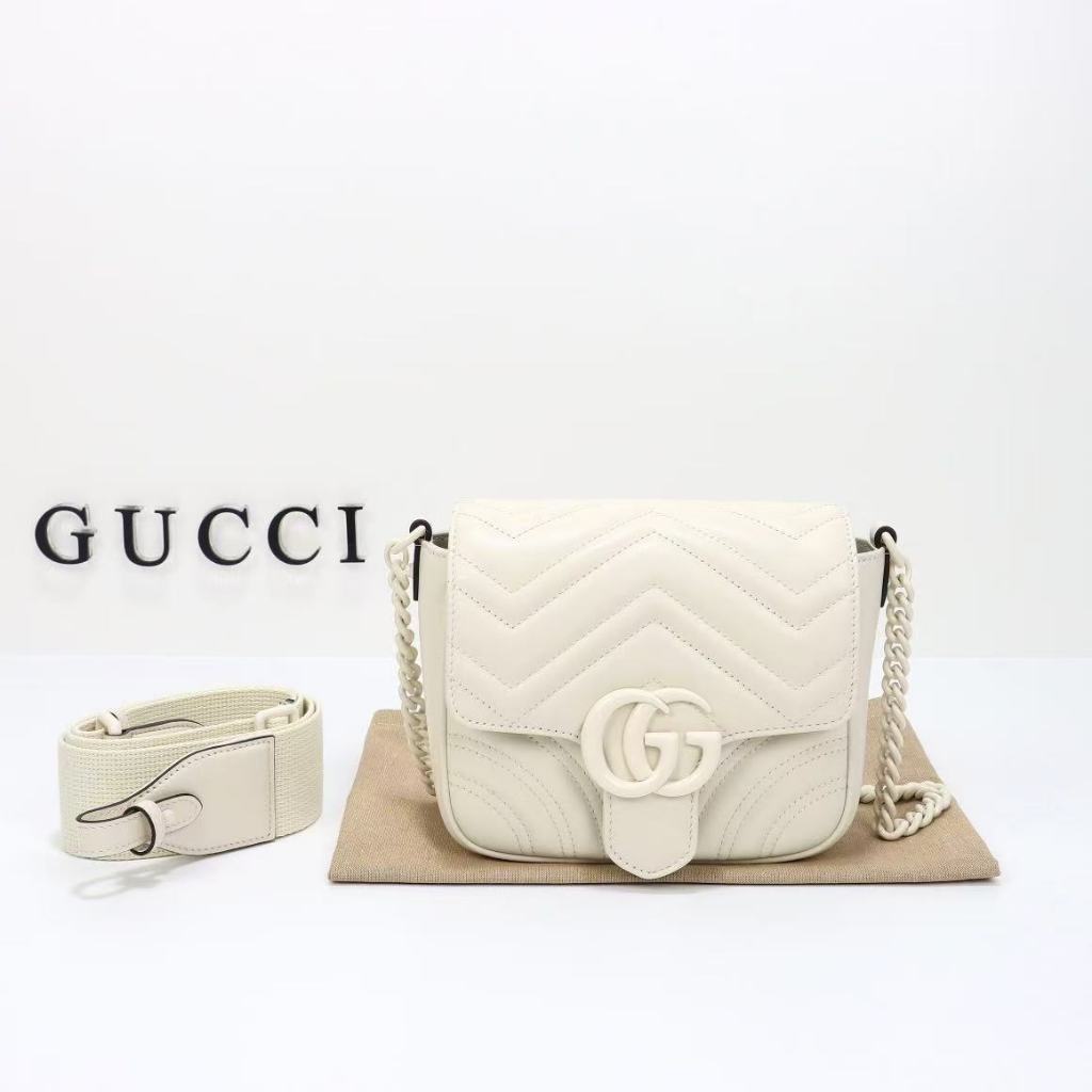 GG Marmont Double GLogo Detail Chain Quilted Herringbone Leather Handheld Cross Shoulder Bag for Wom