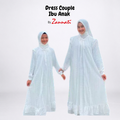 ZANNATI Gamis Putih Couple Ibu Anak Gamis Muslim Gamis Lebaran Gamis Tanggung Dress Outer Brukat Pre
