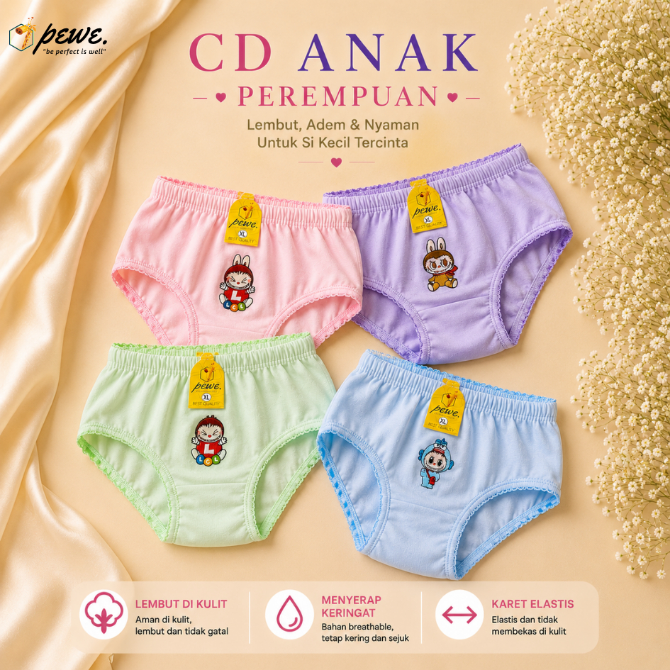 6 Pcs sempak anak Perempuan umur 4-5 tahun / sempak anak Cewek2 adem menyerap keringat / sempak anak