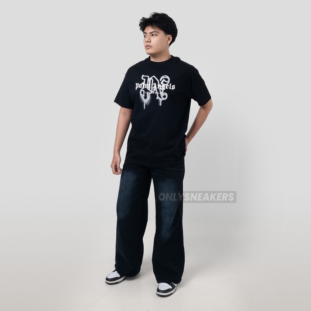 PALM ANGELS LOS ANGELES MONOGRAM SPRAY BLACK TEE