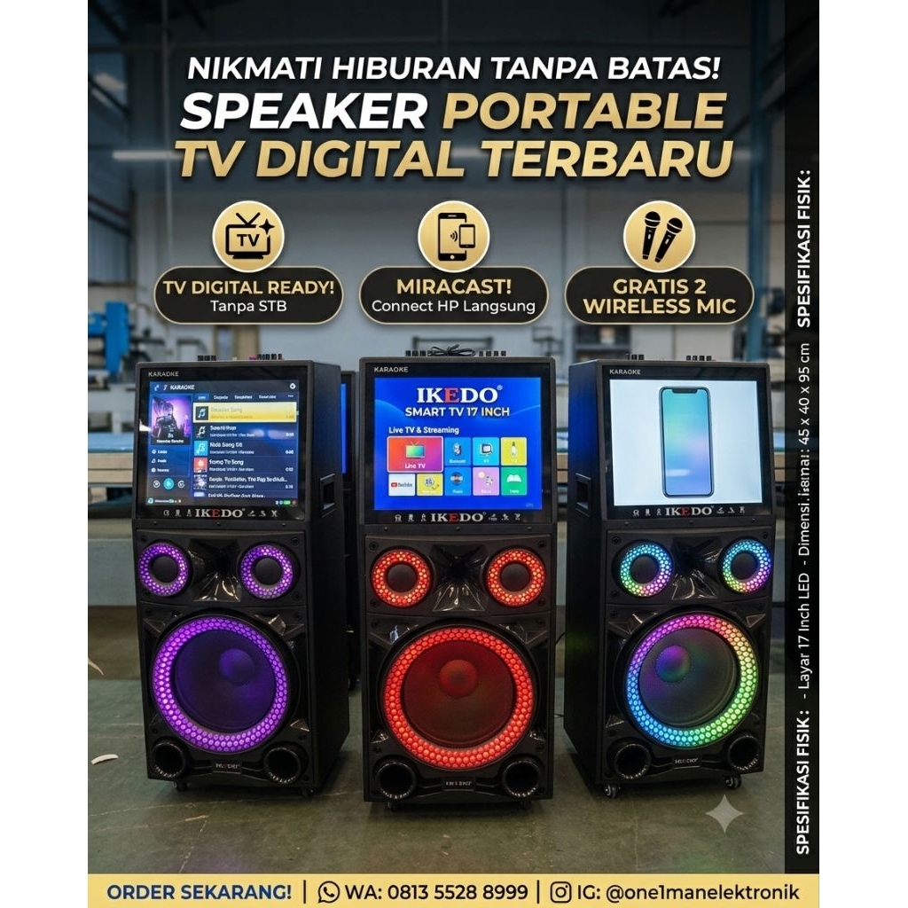ikedo speaker aktif 10 inch dan tv 17 inch. bisa bluetooth dan karaoke dan nonton tv