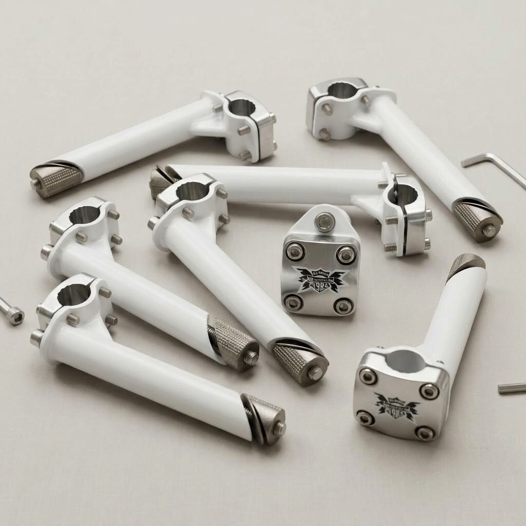 Stem Sepeda Anak BMX 25.4mm Putih - Tiang Stang Sepeda 12 16 20 Inch Model Bango Klem Chrome