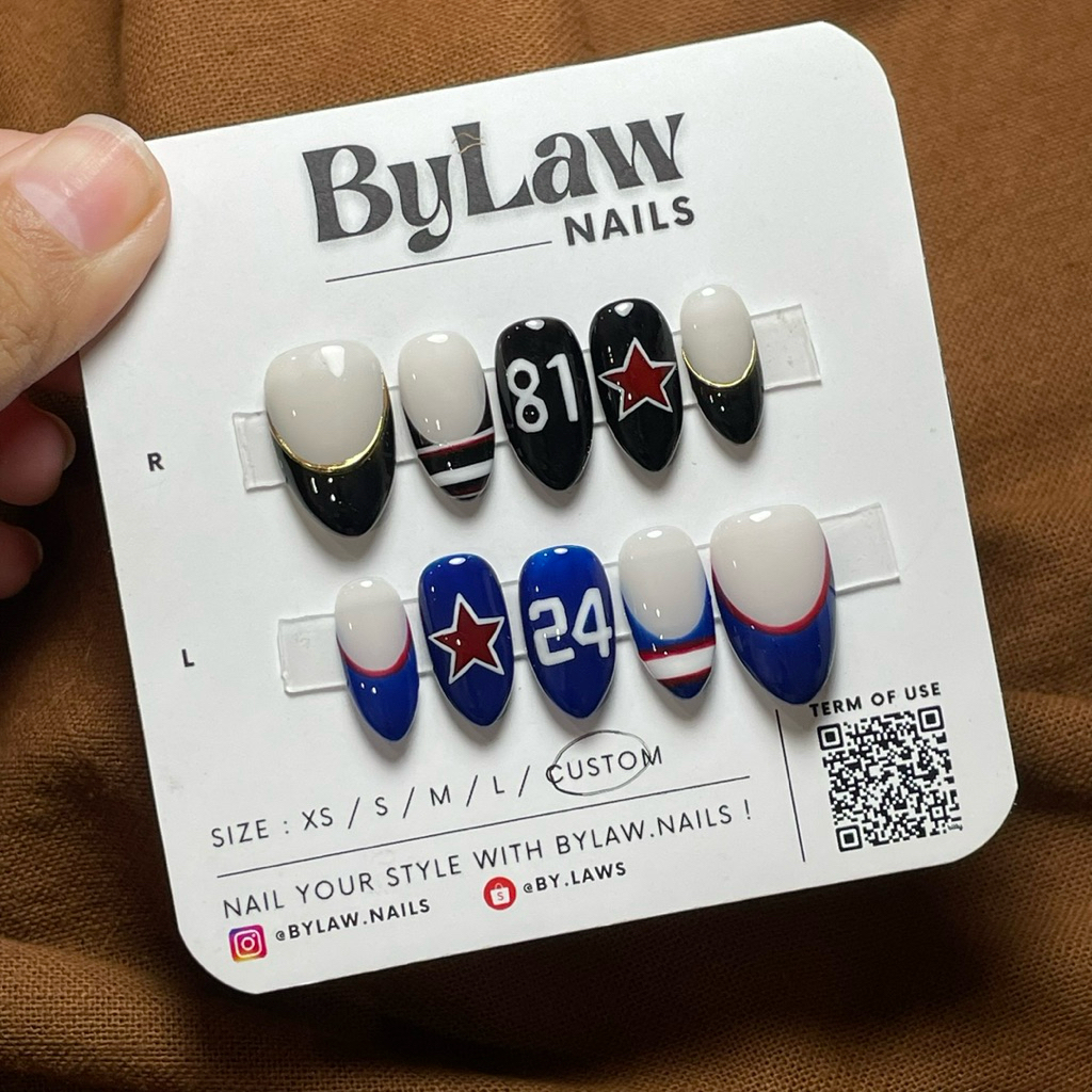 [ByLaw. Nails] Varsity Star Press On Nails | Sport Jersey Number Star Design | Handmade Reusable Y2K
