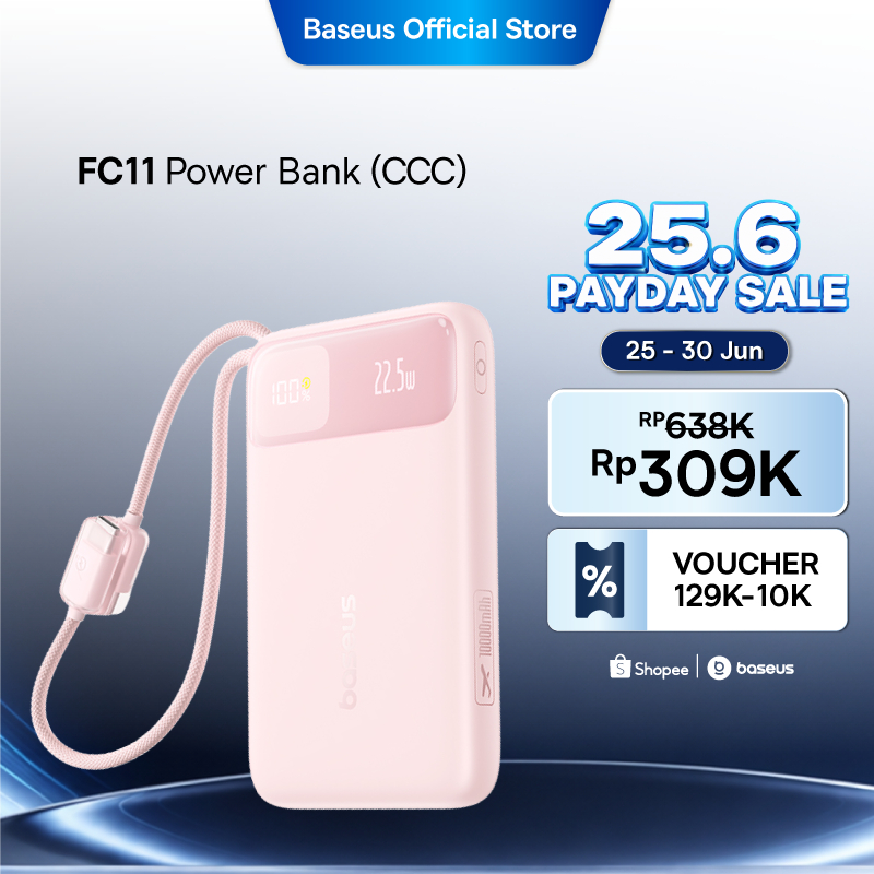 Baseus EnerFill FC11 10000mAh 22.5W Fast Charging Power Bank with Built-in Type- C + Lightning Cable